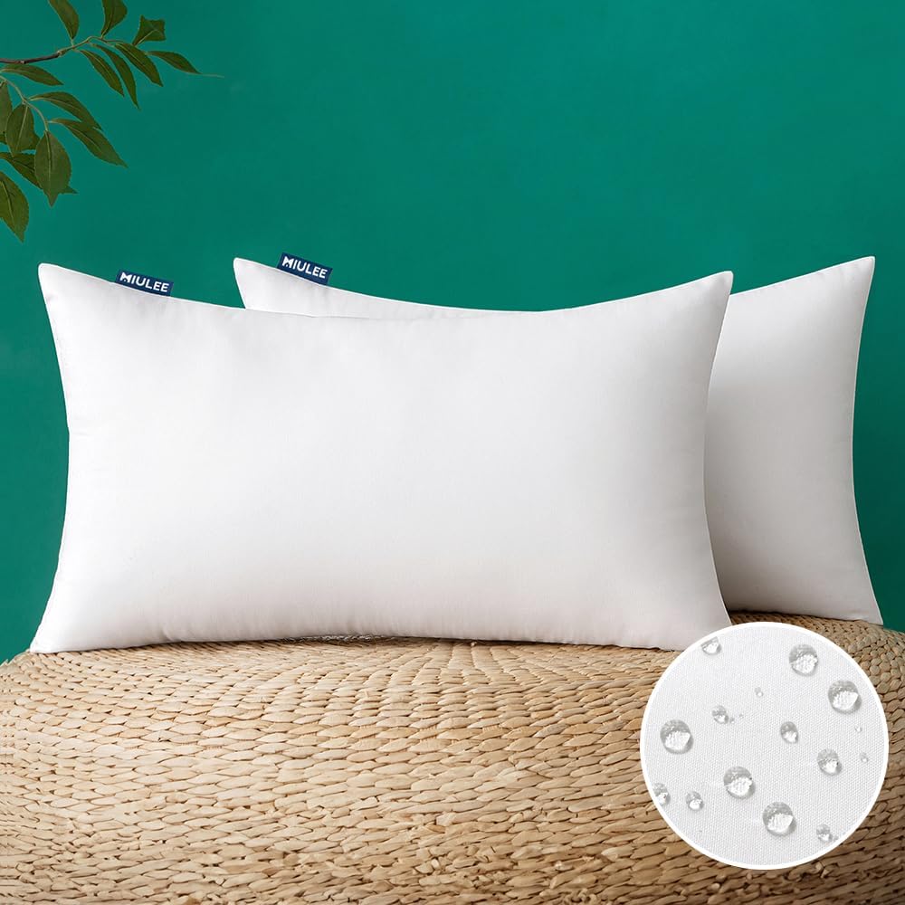 MIULEE Waterproof Outdoor Pillow Inserts - Pack of 2 | 12x20 Inch Decorative Lumbar Pillows for Patio & Sofa