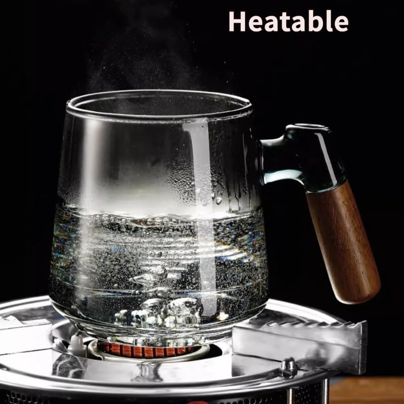 SHUWEICAO-Glass Tea Cup with Infuser and Lid, 17oz/500ml Hand-blown Borosilicate Glass Tea Mugs for Loose Leaf Tea. Gifts for Men(Classic)