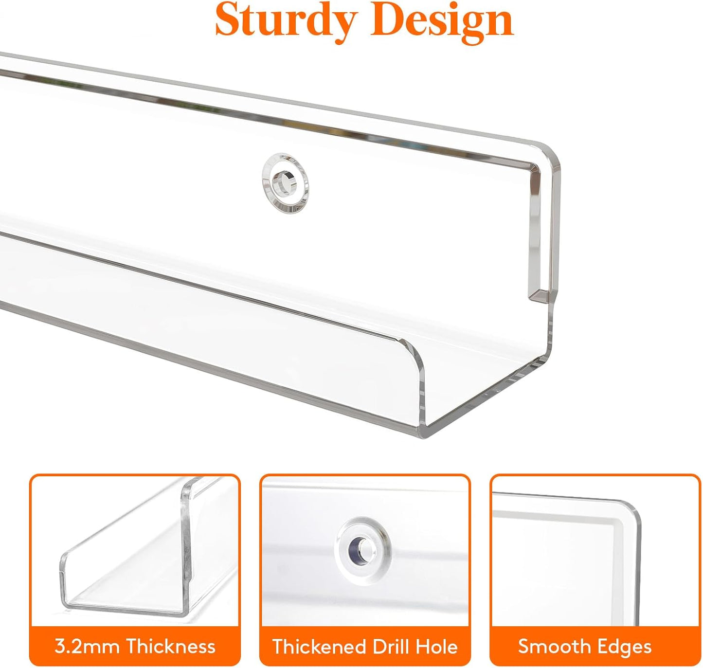 Lifewit Acrylic Wall Shelves - 12" Clear Floating Shelves for Vinyl Records, Makeup & More | 6 Pack