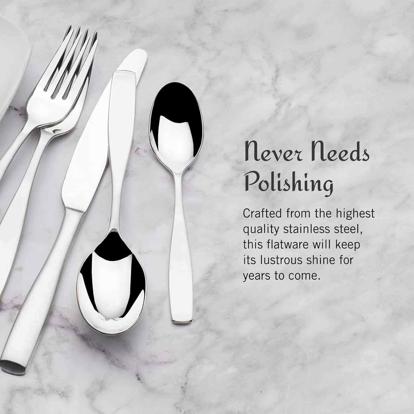 Mikasa Satin Loft 65-Piece Flatware Set - Elegant 18/10 Stainless Steel Silverware for 12 | Durable Forks, Knives, Spoons & Serving Utensils