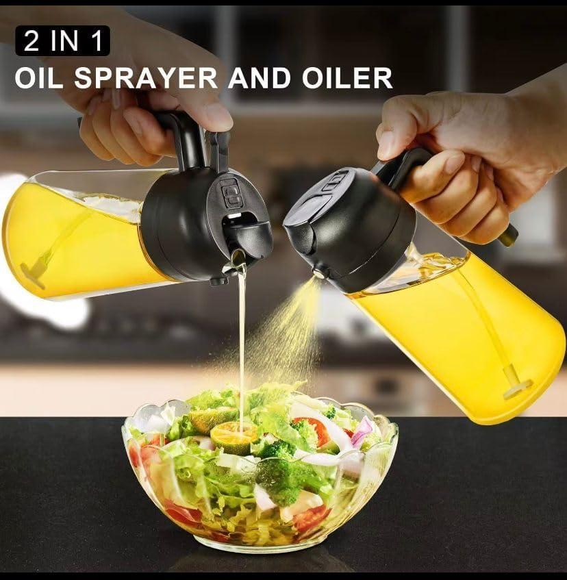 TrendPlain 16oz Glass Olive Oil Sprayer - 2-in-1 Dispenser for Cooking, BBQ & Salad - Black