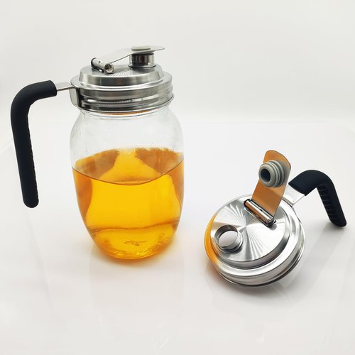 Houjioes Stainless Steel Wide Mouth Mason Jar Flip Pouring Spout Lids with Handle,No Rust Leaking Proof for Home Brewing Fruit Fermenting Drinks Airtight,Turns Mason Jar to Pitcher(2Pack)