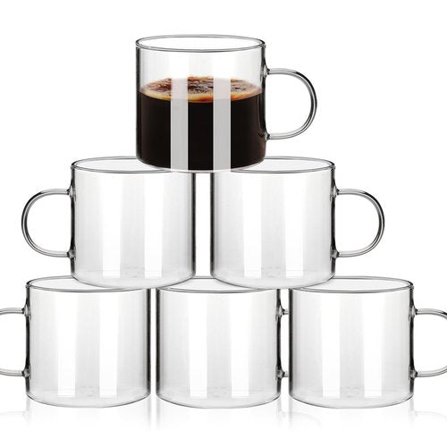 5 OZ Espresso Cups with Handle, Clear Espresso Shot Glass Set of 6, Small Double Espresso Accessories for Espresso Machine Coffee Bar