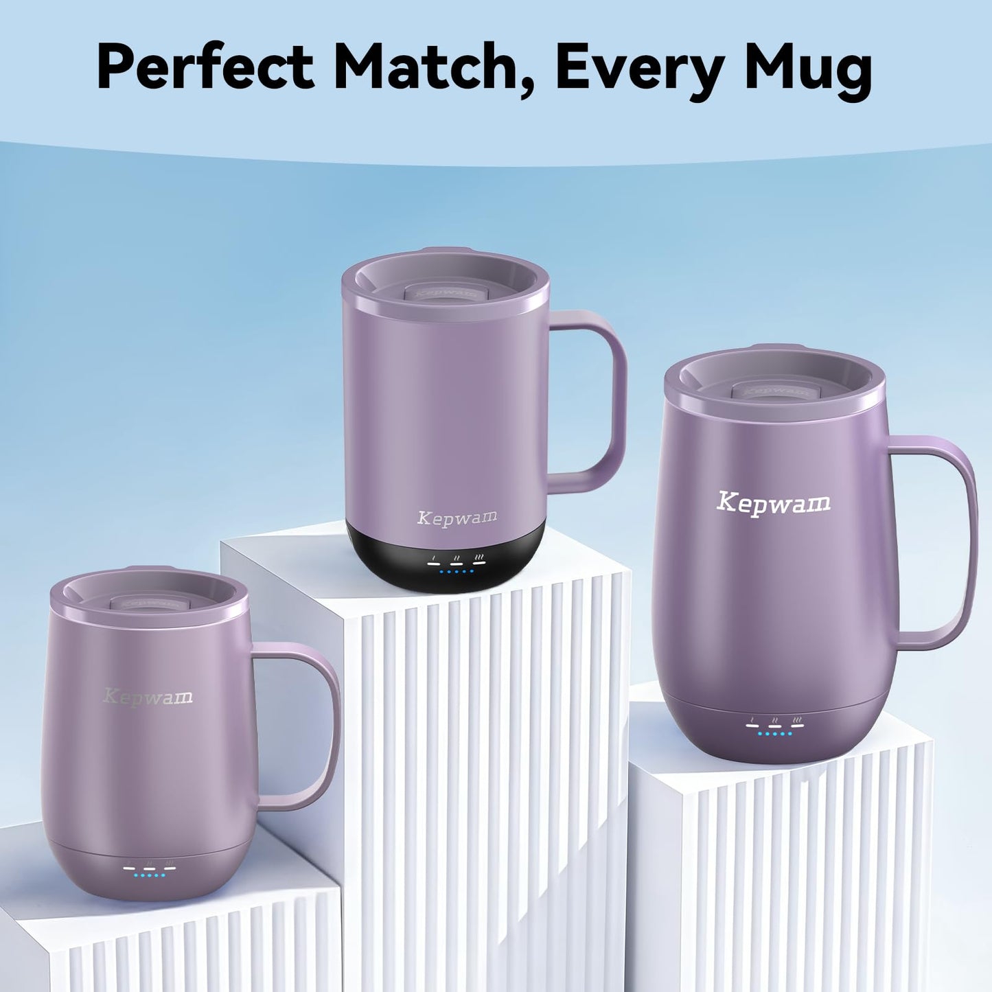 Kepwam Replacement Spill-Resistant Sliding Lid for Kepwam Self Heating Coffee Mug – BPA-Free, Easy to Use & Clean, Compatible with T1, T2 & T2 Plus Smart Mugs (Lilac Violet)