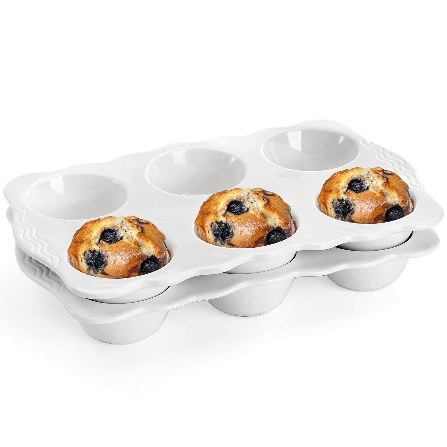 Hiceeden 2 Pack Ceramic Muffin Pans, 6 Cups Non-stick Muffin Tin Cupcake Baking Pans with Handles for Muffin Cakes, Egg Tarts, Mousse, Pot Pie, Jelly