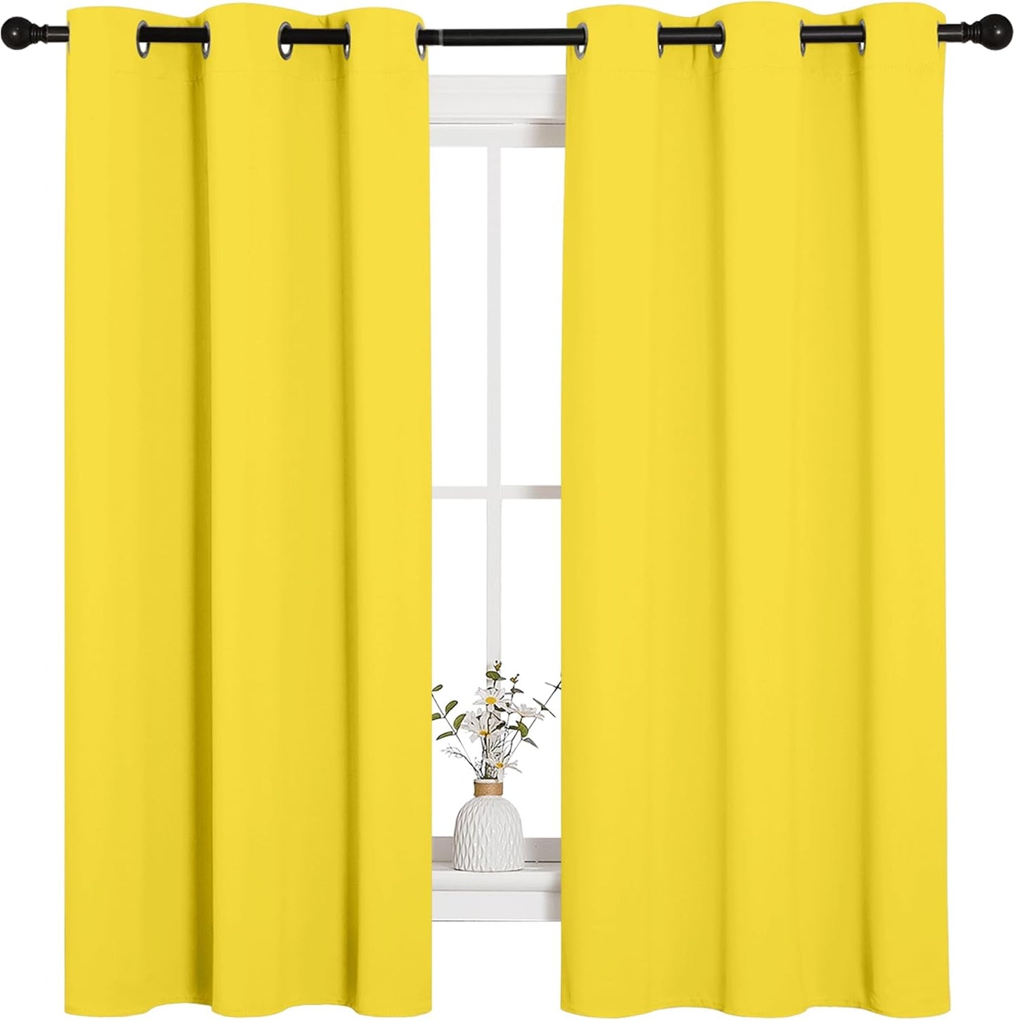 NICETOWN Bright Yellow Thermal Insulated Curtains - Solid Grommet Top Drapes for Nursery (1 Pair, 42 x 63 Inches)