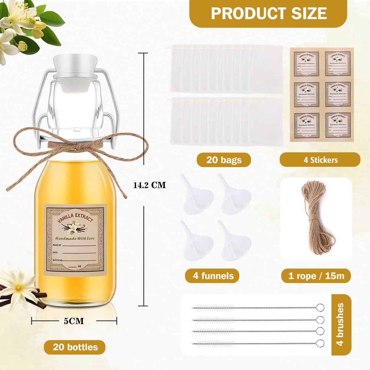 zjdbset 20Pcs 4 oz Swing Top Glass Bottles for Vanilla Extract Homemade,Flip Top Glass Bottles for Food Storage Canister for Hot Sauce Beans