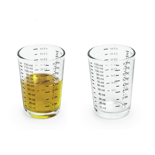 Fox Run Mini Multi-Purpose Liquid and Dry Measuring Shot Glass, Set of 2, 4-Ounce Cups, Clear, Small
