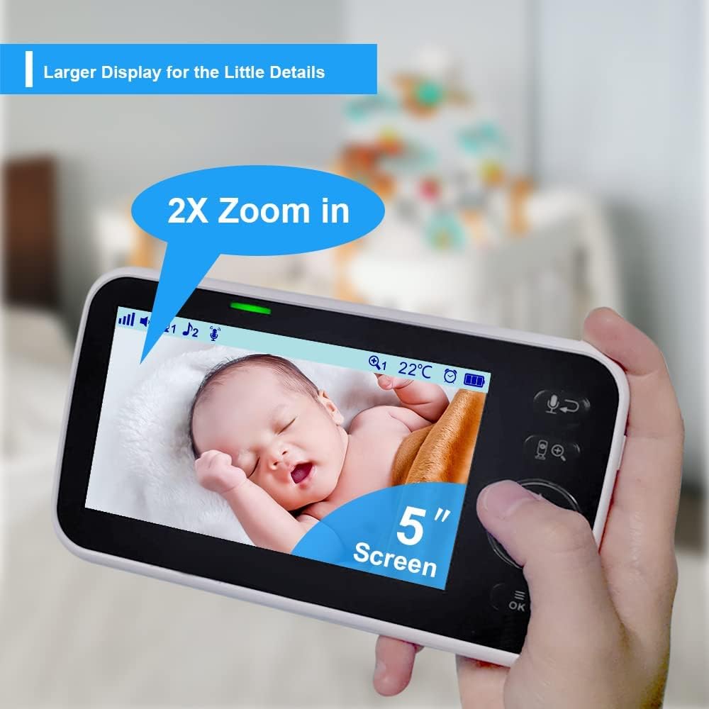 HelloBaby Baby Monitor - 5" Screen with 30-Hour Battery, Night Vision & 2-Way Talk | HB6550