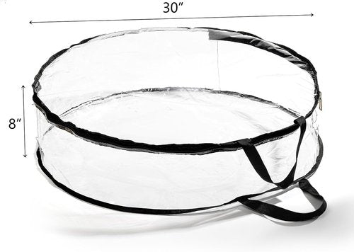 Hedume Wreath Storage Bag - 30" X 8" Clear Container with Dual Zippers & Reinforced Handle for Holiday Decor