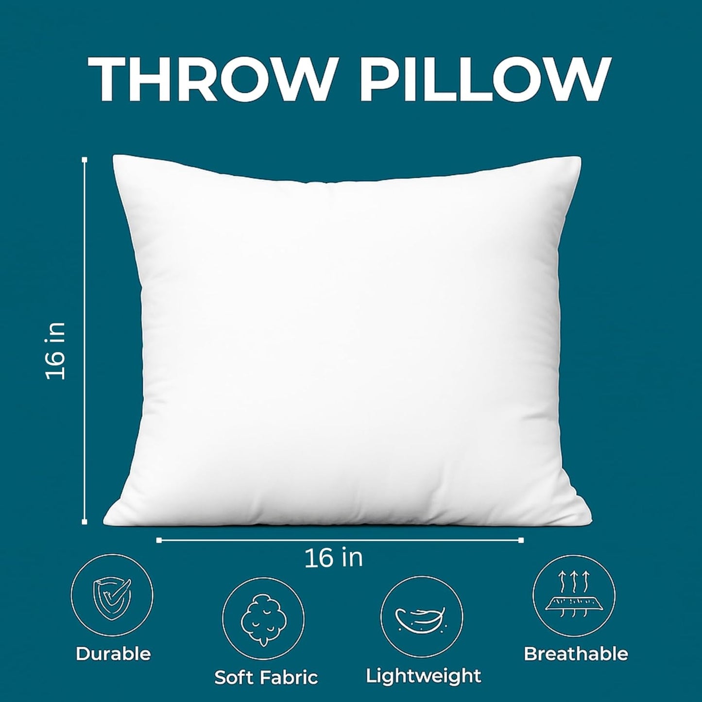 LANE LINEN Throw Pillow Inserts - Pack of 2, 16x16 Decorative Pillow Fillers for Couch - White
