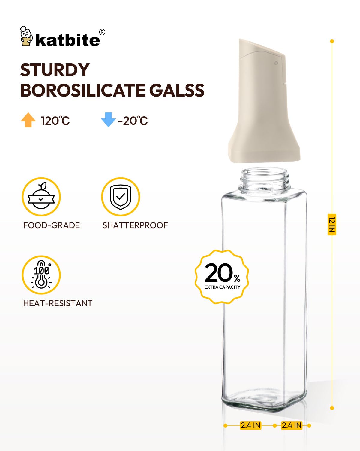 katbite 16oz Glass Olive Oil Dispenser Bottle for Kitchen Cooking - Leakproof Kitchen Essential with Precise Pouring Spout for Salad, Air Fryer, BBQ, Non-Stick Pans, Easy Refill and Use, Light Grey