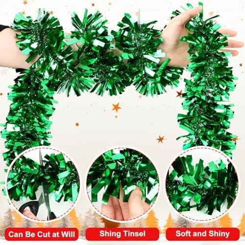 MARFOREVER Xmas Tinsel Garland Decor, Christmas Metallic Garlands Red Green Gold Hanging Garland for Merry Christmas Party Wedding Fireplace Stairs Railing Mantel Wreath Ornaments, 3 Pcs 19.7 FT