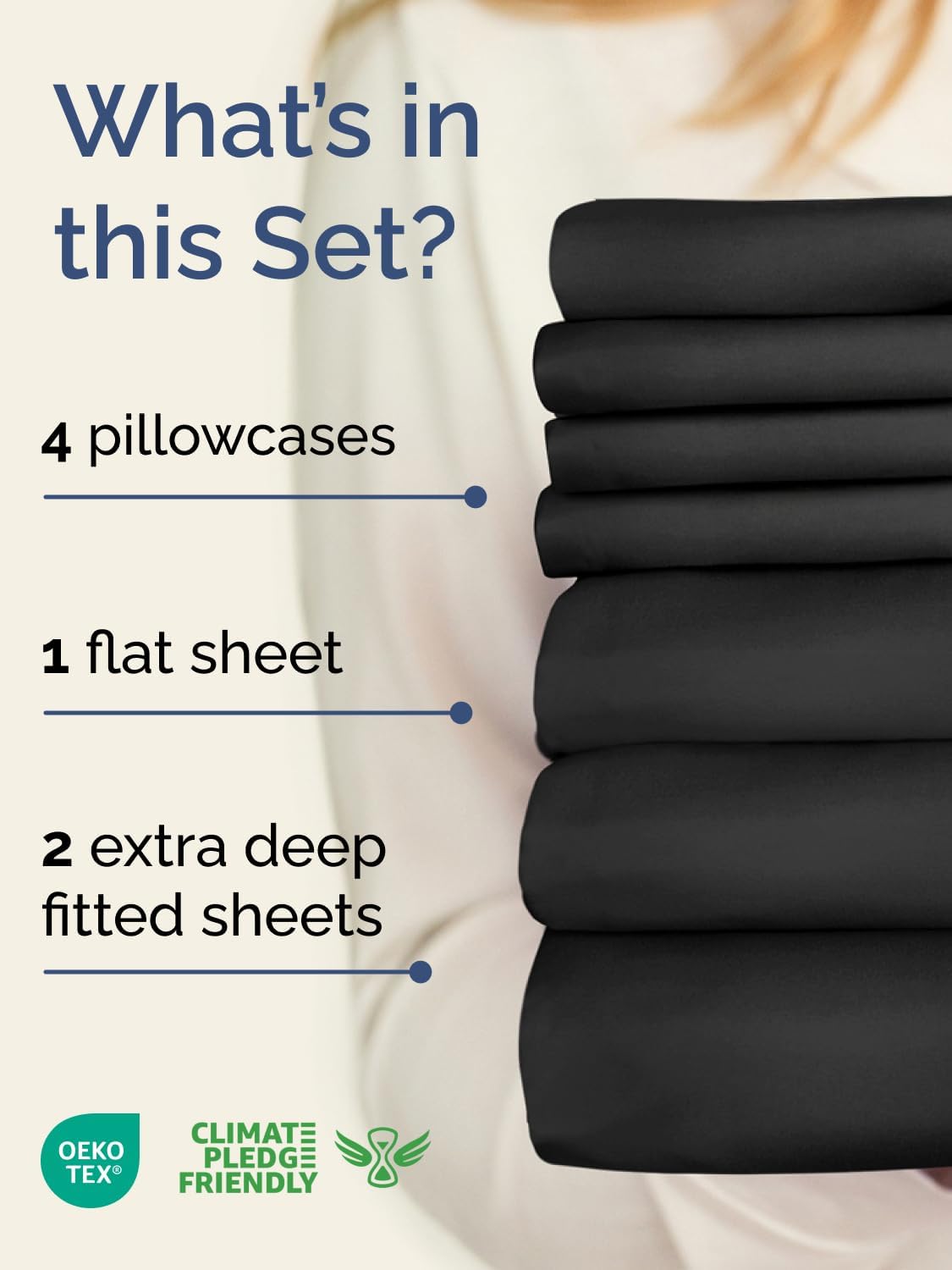 Skiennix Extra Deep Split King Sheet Set - 7 Piece Breathable Cooling Bedding - Soft, Wrinkle-Free, Black