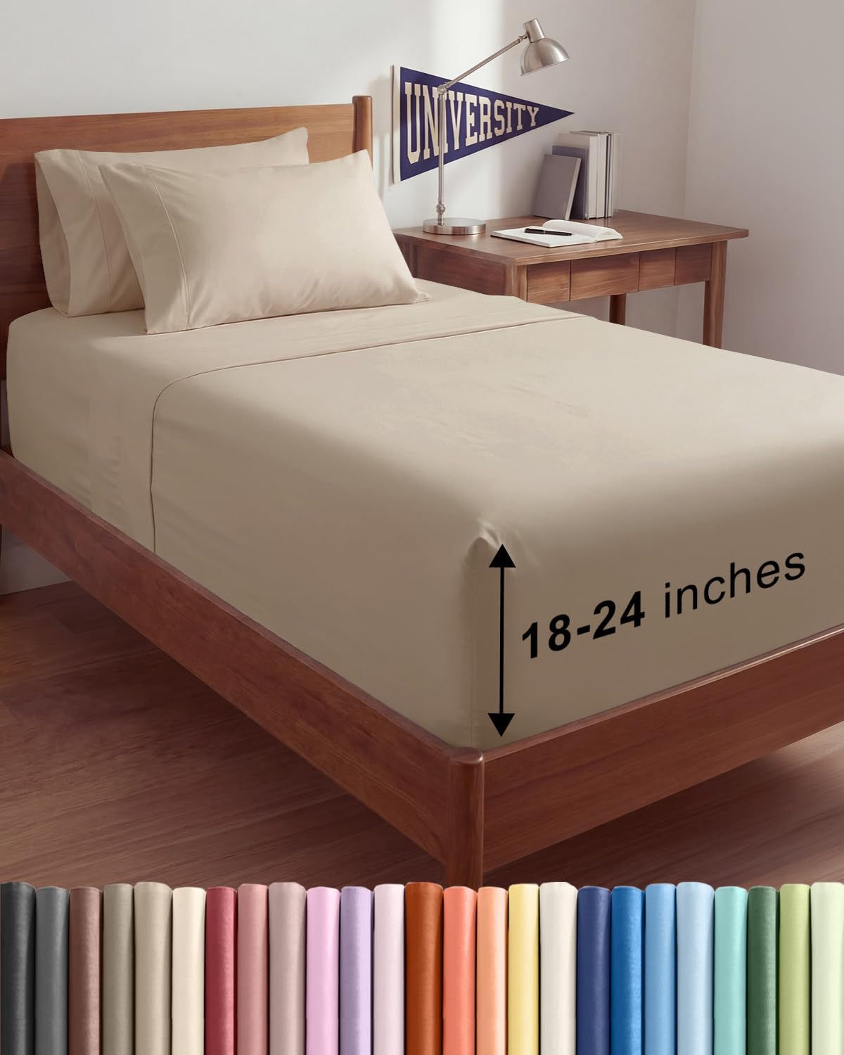 Skiennix Extra Deep Twin XL Sheet Set - 4 Piece Breathable Cooling Bedding - Soft Wrinkle-Free Cream