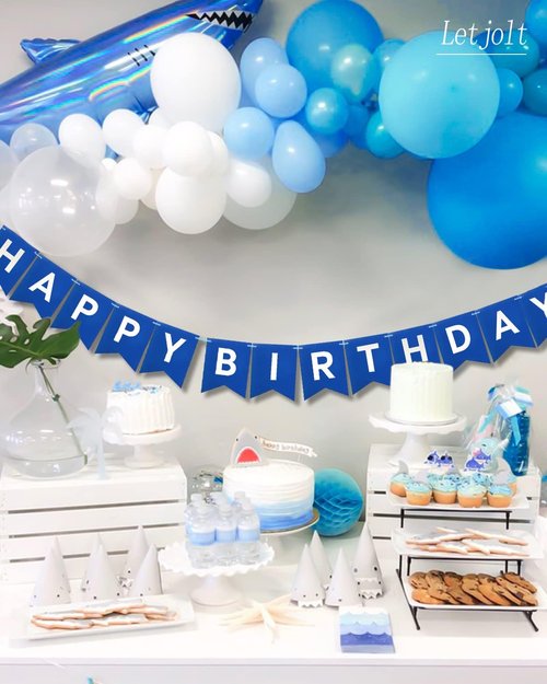 Happy Birthday Banner by Navy Blue - Nautical Theme Garland Decorations | 13-Piece Set for Boys' Parties