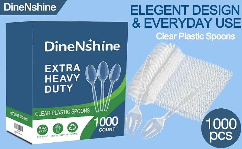 1000 Count Clear Disposable Plastic Spoons BPA-Free Heat Resistant Heavy Duty