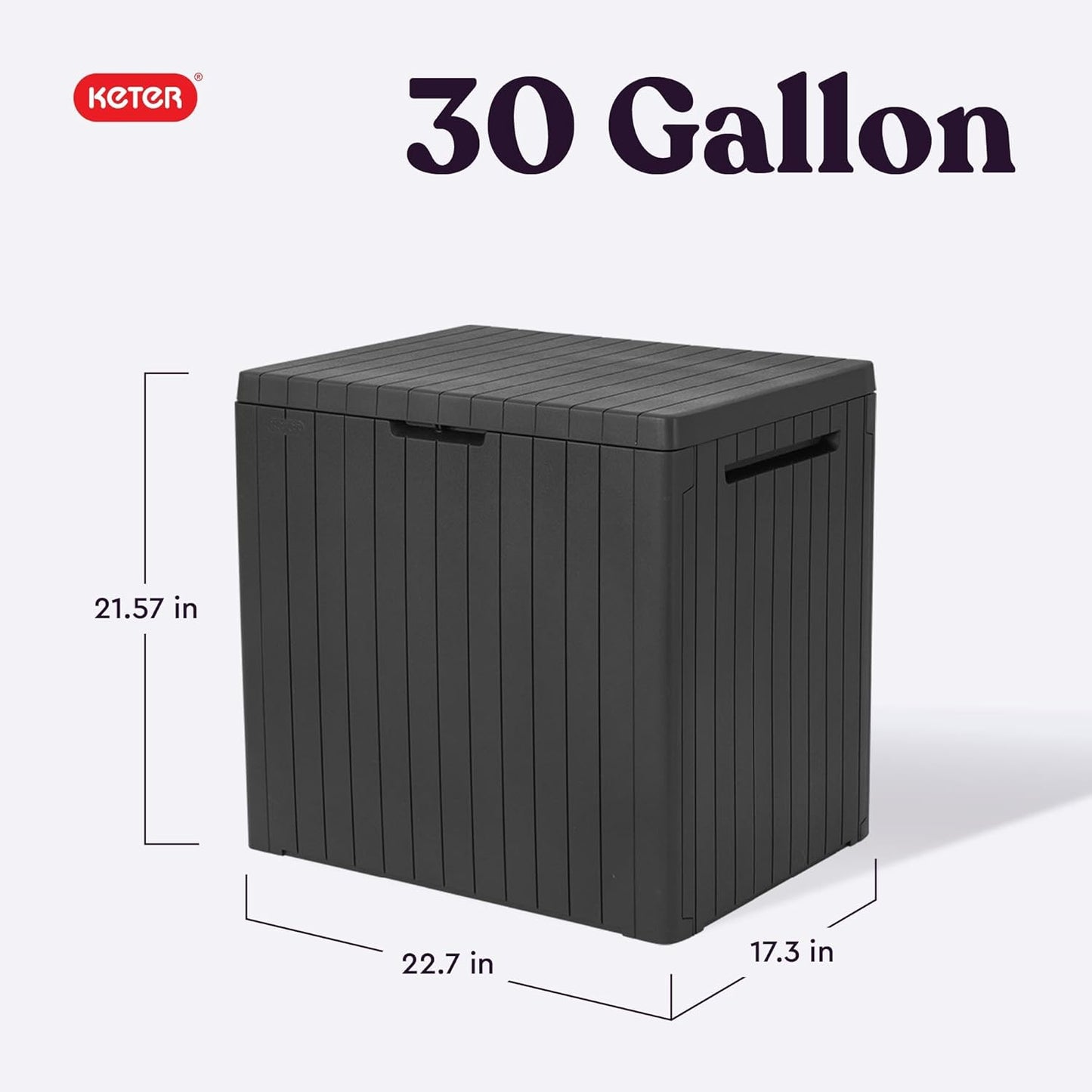 Keter City 30 Gallon Resin Outdoor Storage Box - Stylish Patio Furniture & Garden Accessory | Dark Grey