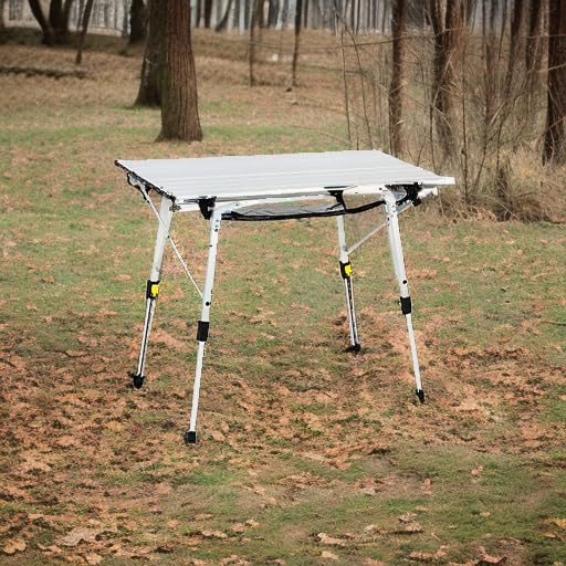 Outdoor Folding Picnic Camping Table - Silver, Large 35.4"L x 20.9"W, Adjustable Height, Roll Up Top & Mesh Layer