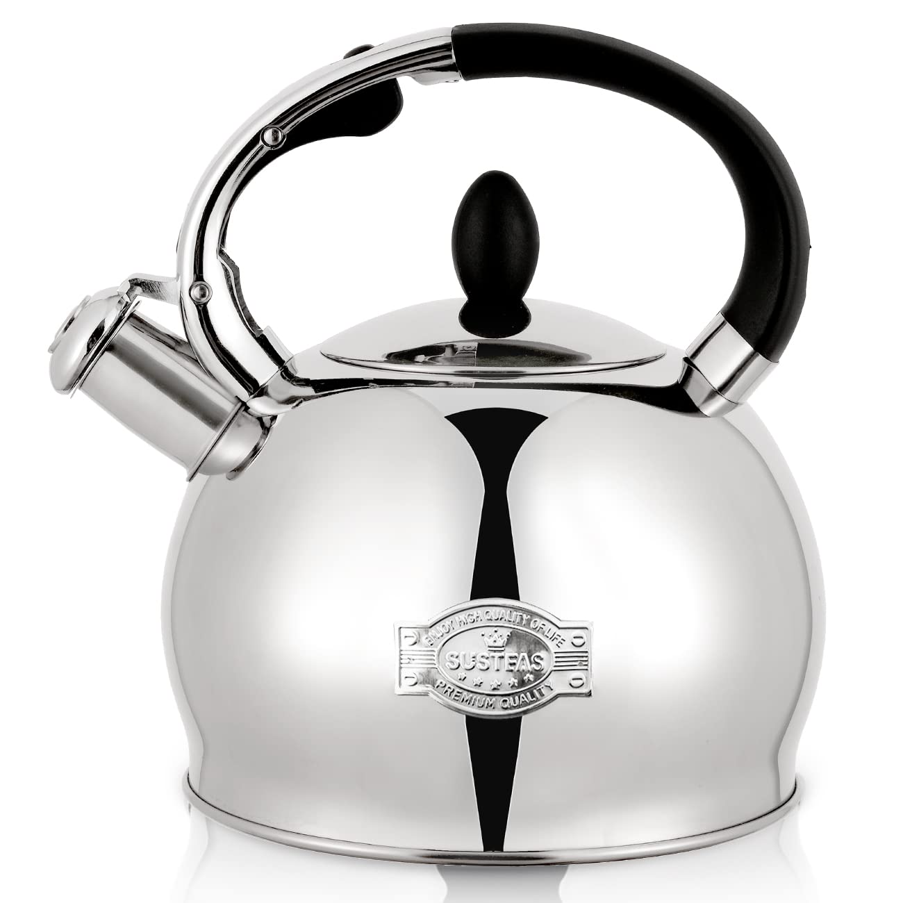 SUSTEAS Stove Top Whistling Tea Kettle - Food Grade Stainless Steel Teakettle Teapot with Cool Touch Ergonomic Handle, With 1 Silicone Pinch Mitt Included,2.64 Quart(SILVER)