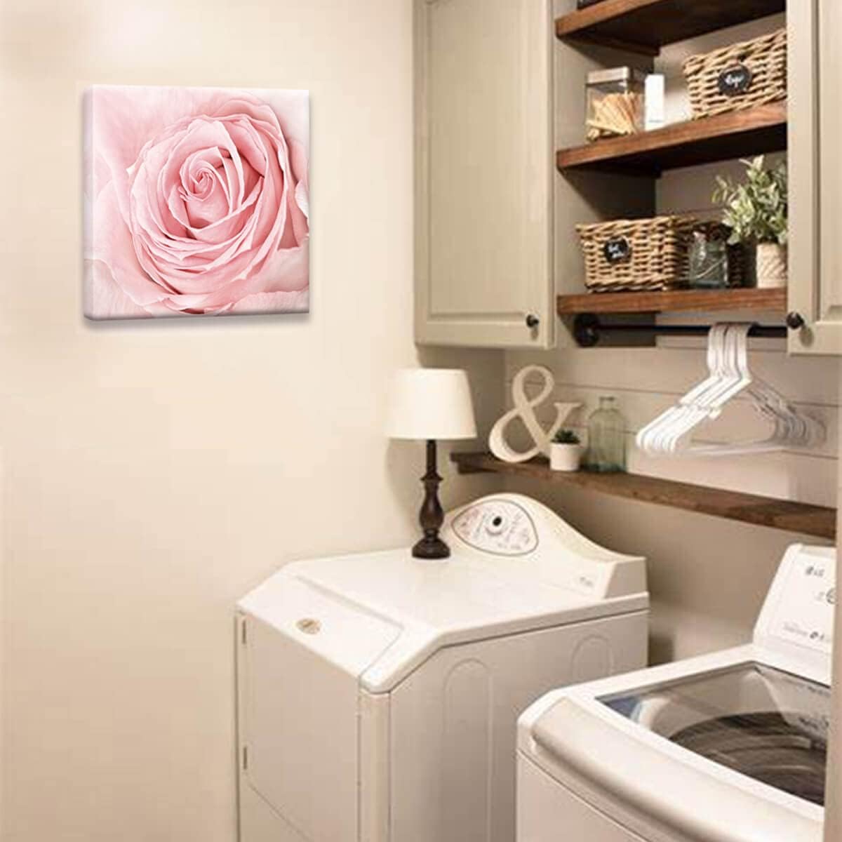 Blush Pink Rose Canvas Wall Art - 20x20 inches, Perfect for Bedroom or Bathroom, Aesthetic Pink Floral Wall Picture