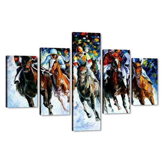 Running Horse Canvas Hanging for Wall Decor Abstract Colorful Running Horse Racing Oil Painting Inspirational Office Wall Art Nordic Western Decor for Guest Room Rest Room Frame Ready to Put-60"Wx40"H