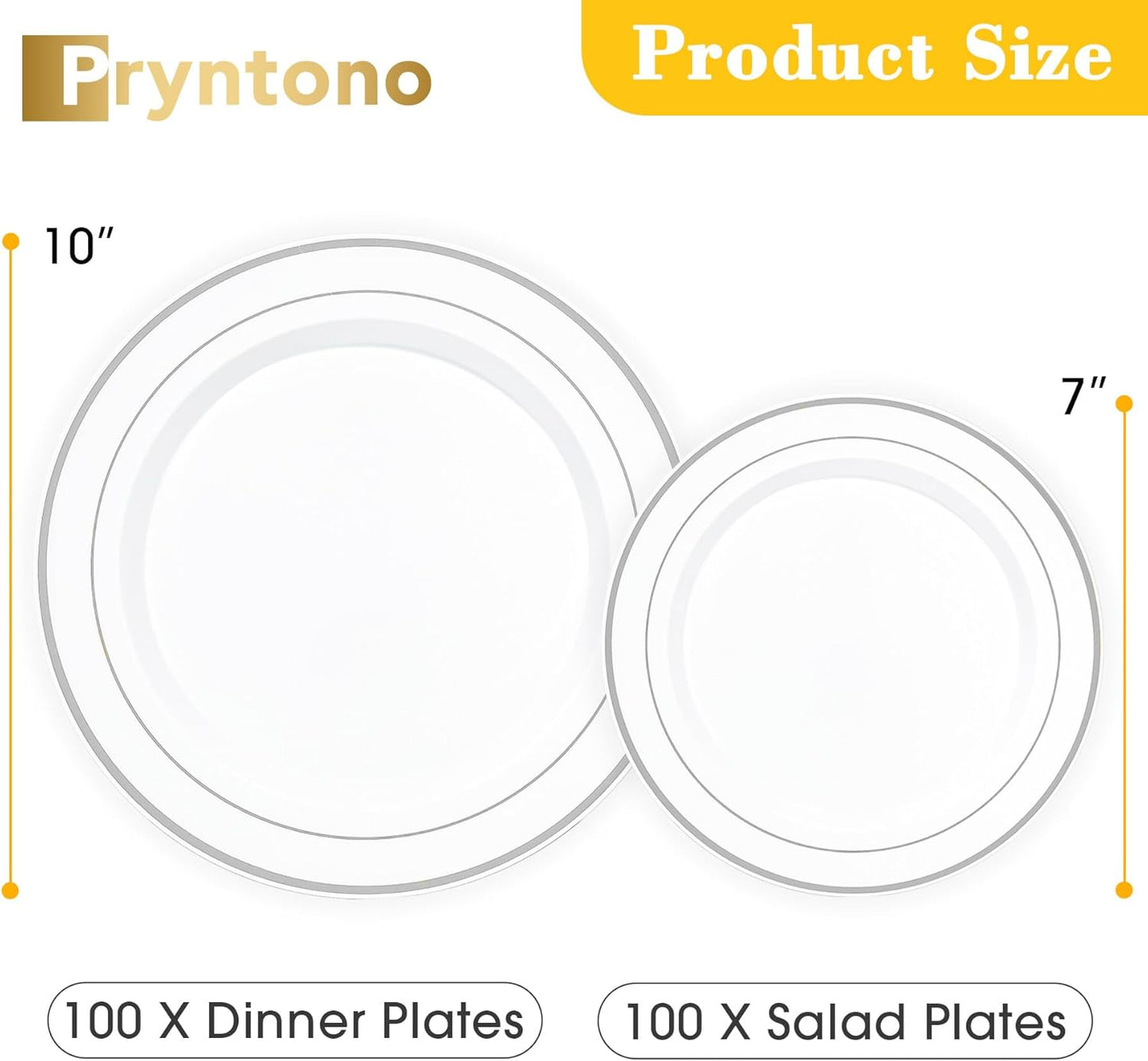 Regine Switzerland Disposable Plastic Plates - 200PCS Silver & White Dinner and Dessert Plates for Parties & Weddings
