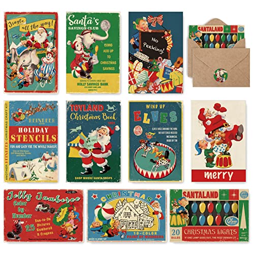 Whaline 40-Pack Retro Christmas Greeting Cards with Kraft Envelopes & Stickers, 4 x 6 in