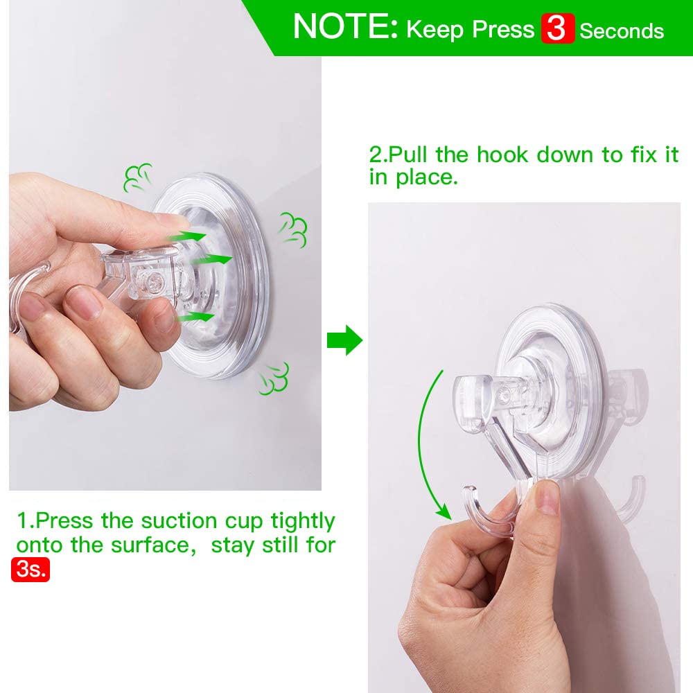 LUXEAR Suction Cup Hooks - 6 Pack Suction Hooks Reusable Powerful Waterproof - Clear Removable Suction Hanger for Shower,Tile,Bathroom,Towel,Kitchen,RV,Travel,Glass Door,Window