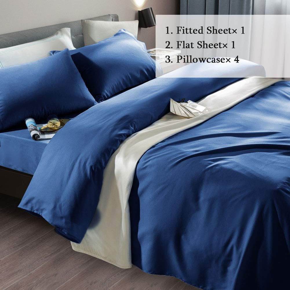 SONORO KATE Bed Sheet Set - Super Soft Microfiber 1800 Thread Count | Luxury Navy Blue Queen Sheets with Deep Pockets