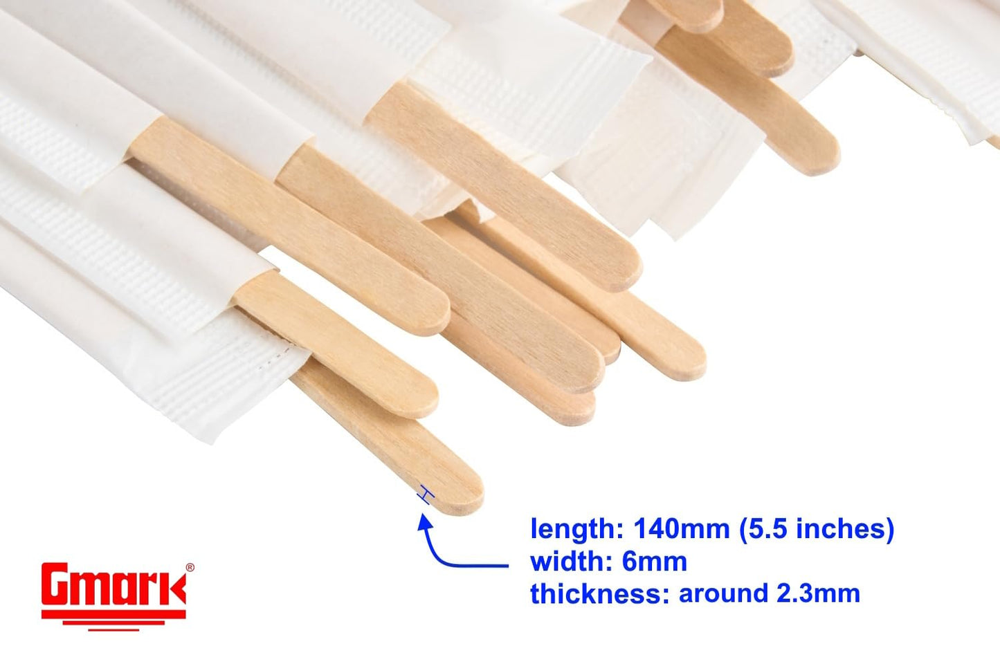 Gmark 5.5-Inch Ultra-Thick Individually Wrapped Wood Stir Sticks (200 Count) - 2.3mm Heavy Duty Birch Stirrers - Hygienic No-Snap Beverage Mixers & Craft Sticks for Coffee & Tea GM1115D