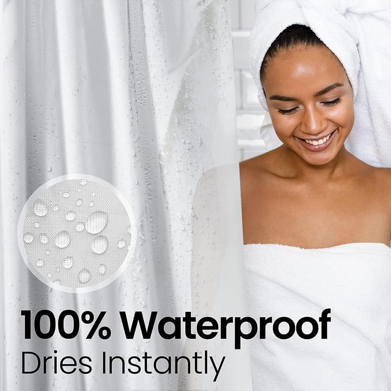 LiBa Waterproof Shower Curtain - Heavy Duty White Fabric | 72" W x 72" H for Bathroom