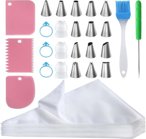 firstake Piping Bags and Tips Set - 100pcs Disposable Piping Bags, 12 Inch Icing Bags, Thickened Pastry Bags, Anti Burst Frosting Bags, Non-slip Cake Decorating Bags for Baking Cupcake and Cookies