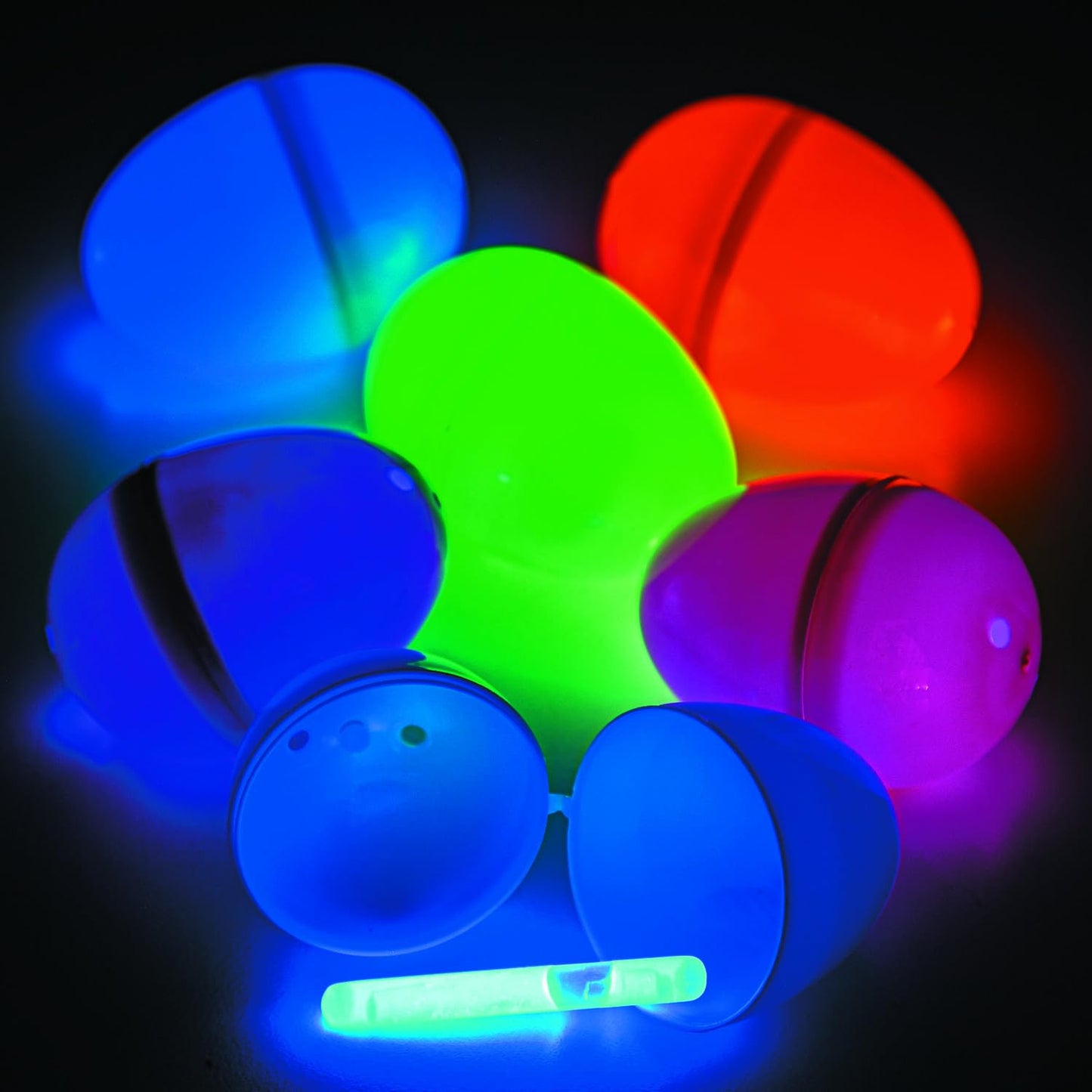 Fun Express, Glow in the Dark Easter Eggs with Mini Glow Sticks, 100 eggs, 100 Glow Sticks, Fillable Plastic Eggs, Multicolor Assortment, Easter Egg Hunt Kit, GID Easter Egg Hunt Supplies