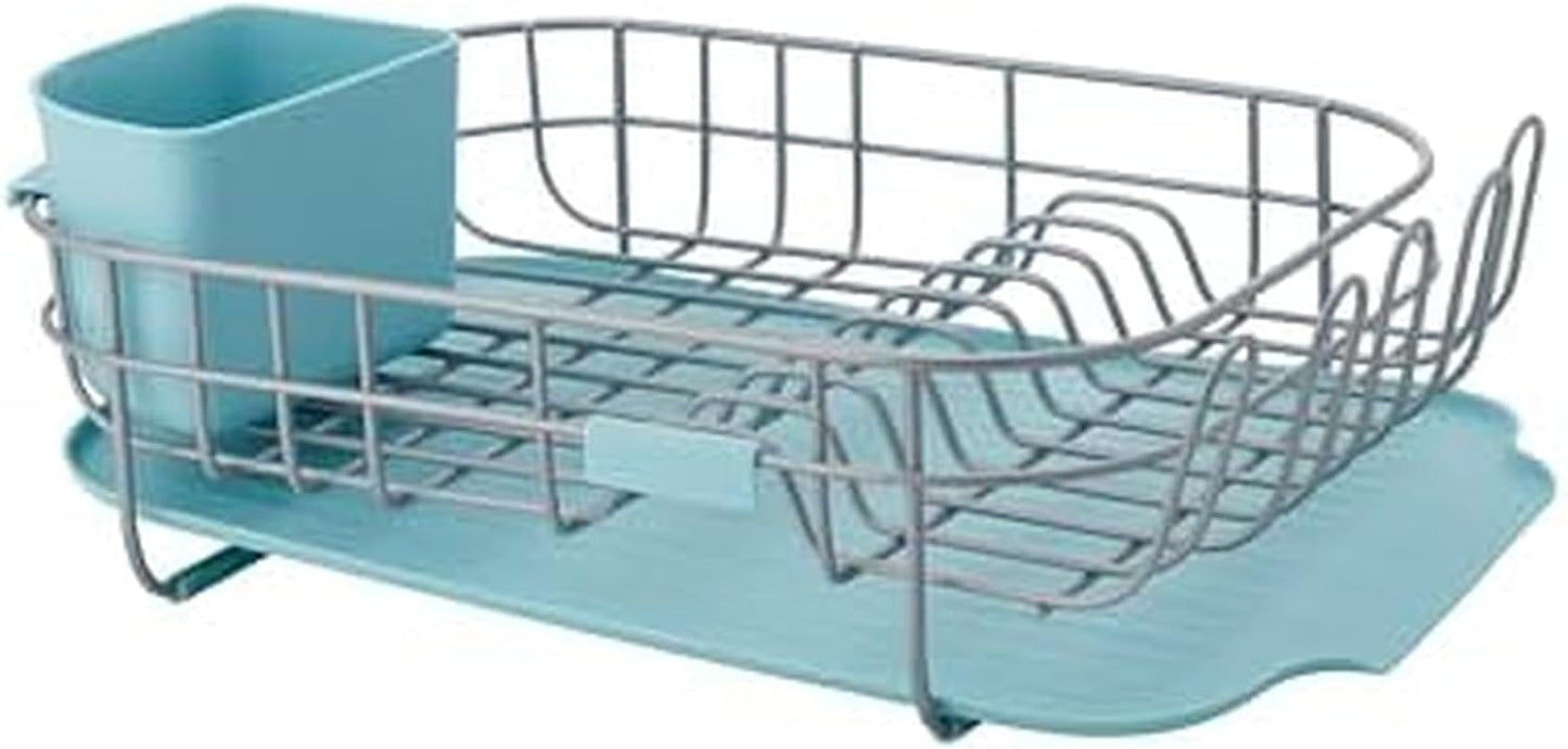 KitchenAid Low Profile Compact Dishrack - Removable Flatware Caddy & Self-Draining Board | Rust Resistant, 12.59 x 17.55 x 6.29 Inch, Mineral Water