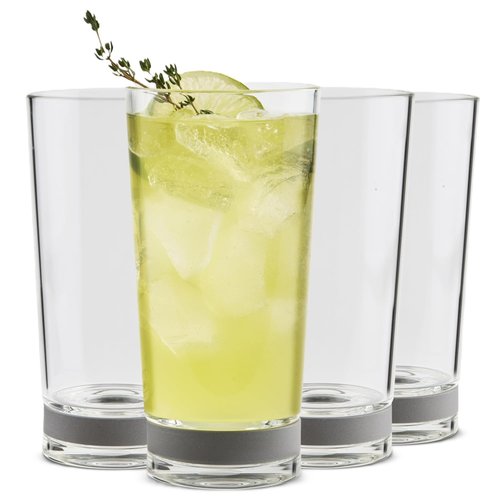 Coast Glassware The Tall – Protect Your Table – Highball Glass with Built-In Stone Coaster – Absorbent Cocktail & Water Tumblers, Set of 4, 16 oz
