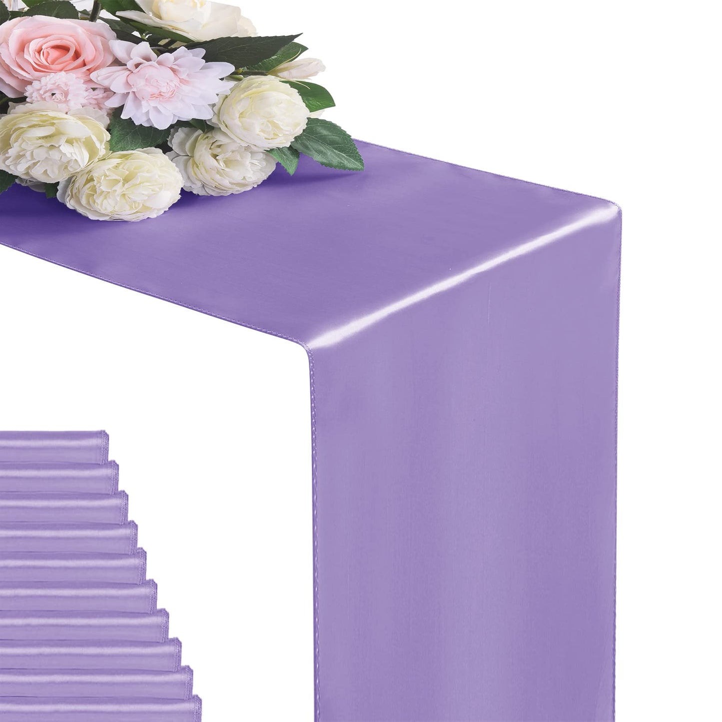 flohar 12Pack Table Runner 12 x 108 Inches Satin Silk Table Runner for Wedding, Birthday Party, Banquets, Graduations Decoration, fit Rectange and Round Table-Lavender