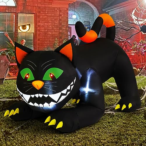 Black Cat Halloween Inflatable with Moving Head & LED Lights Outdoor Decor - 6 FT