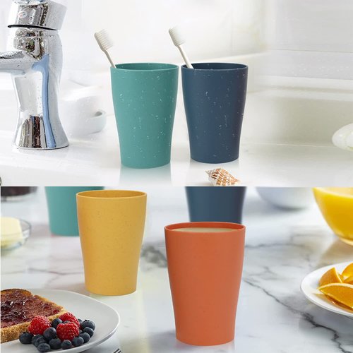 Homienly Stackable Drinking Glasses Set Wheat Straw Shatterproof Cups | Unbreakable Kitchen Cups for Kids & Adults | Reusable, Dishwasher Safe for Party, Outdoor (8 oz, Small)