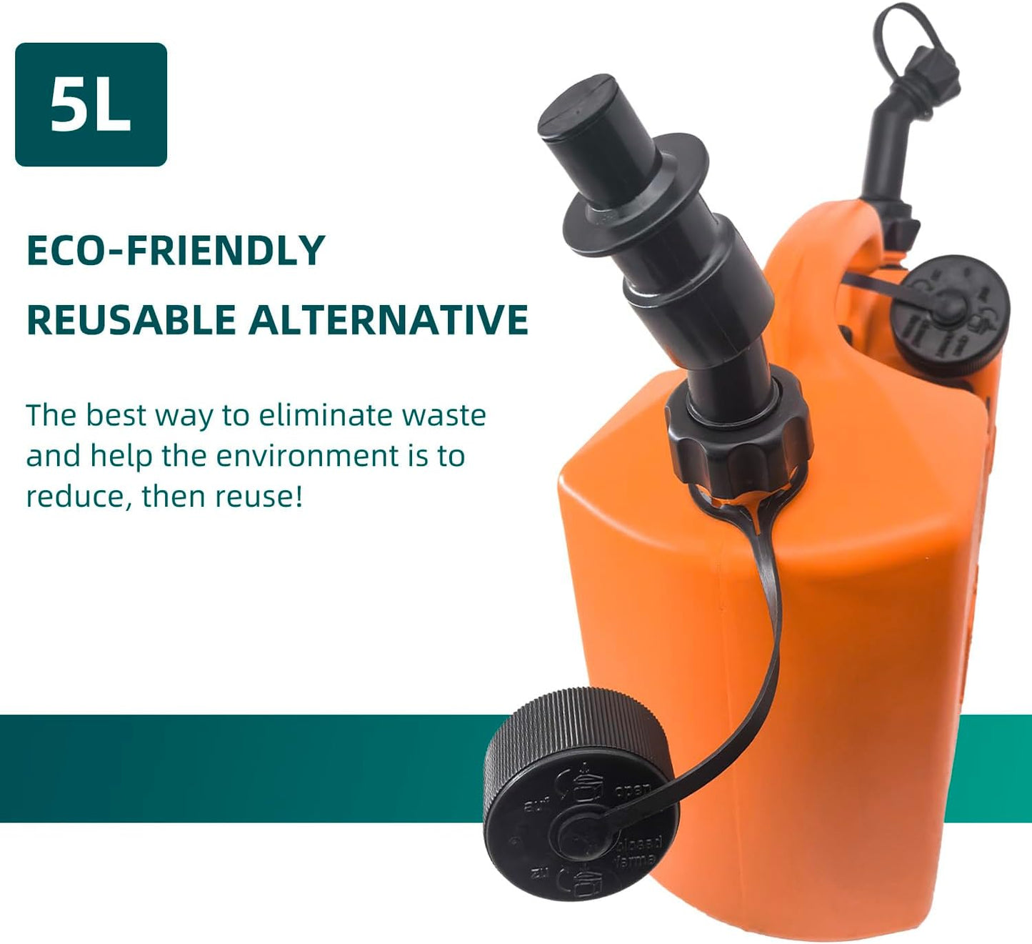 Skiennix Fuel Container - Spill-Proof Smart Control Spout with Bonus Extender | 5L + 2.5L Oil - Orange