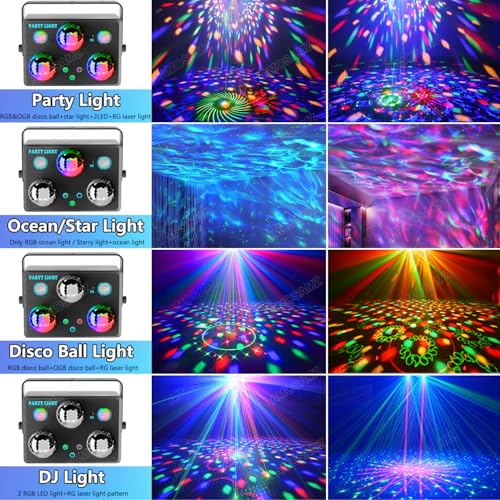 Large 6-in-1 Disco Party Lights with RGB, OGB, Laser & Star Effects - Sound Activated