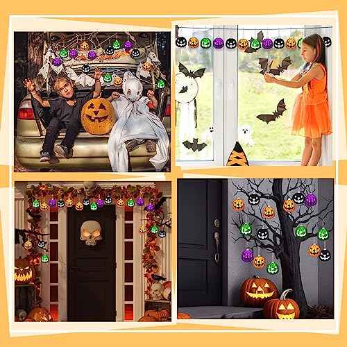 Zhanmai Pumpkin Hanging Ornaments Spooky Halloween Tree Decorations Mini Pumpkin Ball Jack O Lantern Tree Decorations for Scary Party Supplies(24 Pcs,Purple, Black, Green, Gold)