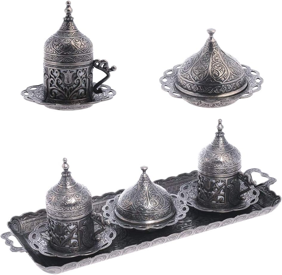 Alisveristime Authentic Turkish Coffee Cup Set: Zamak & Porcelain, Tulip Motifs (Set of 2) (Lale) (Gold)