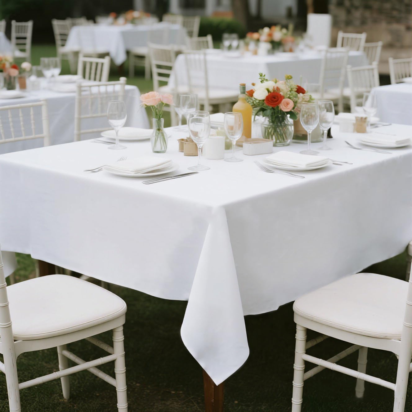 Kachanaa 2 Pack White Rectangle Table Cloth 60 x 102 Inch,Suitable for 6 Foot Rectangle Tables,Wrinkle Resistant Washable Polyester Table Cover for Dining,Wedding,Party,Banquet and Camping