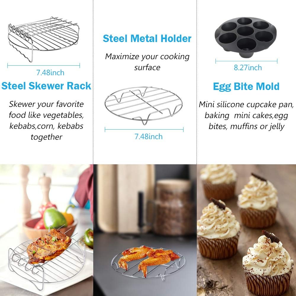 Phillips Air Fryer Accessories Set - 7-Piece Kit with Egg Bites Mold, Pizza Pan & More for 3.5Qt-5.8Qt Models