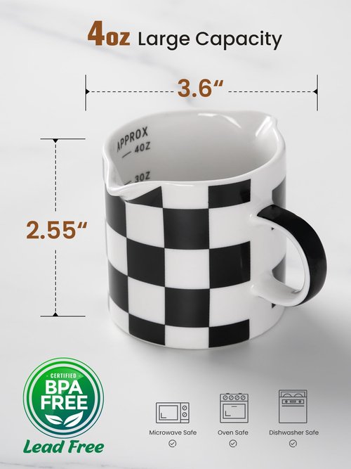 ABRUTY Espresso Cups, 5 OZ Ceramic Double Spouts Cups, Espresso Shot Cup with Handle and Measuring, Small Coffee Mugs Accessories for Espresso Machine Set Suitable for Milk Syrup