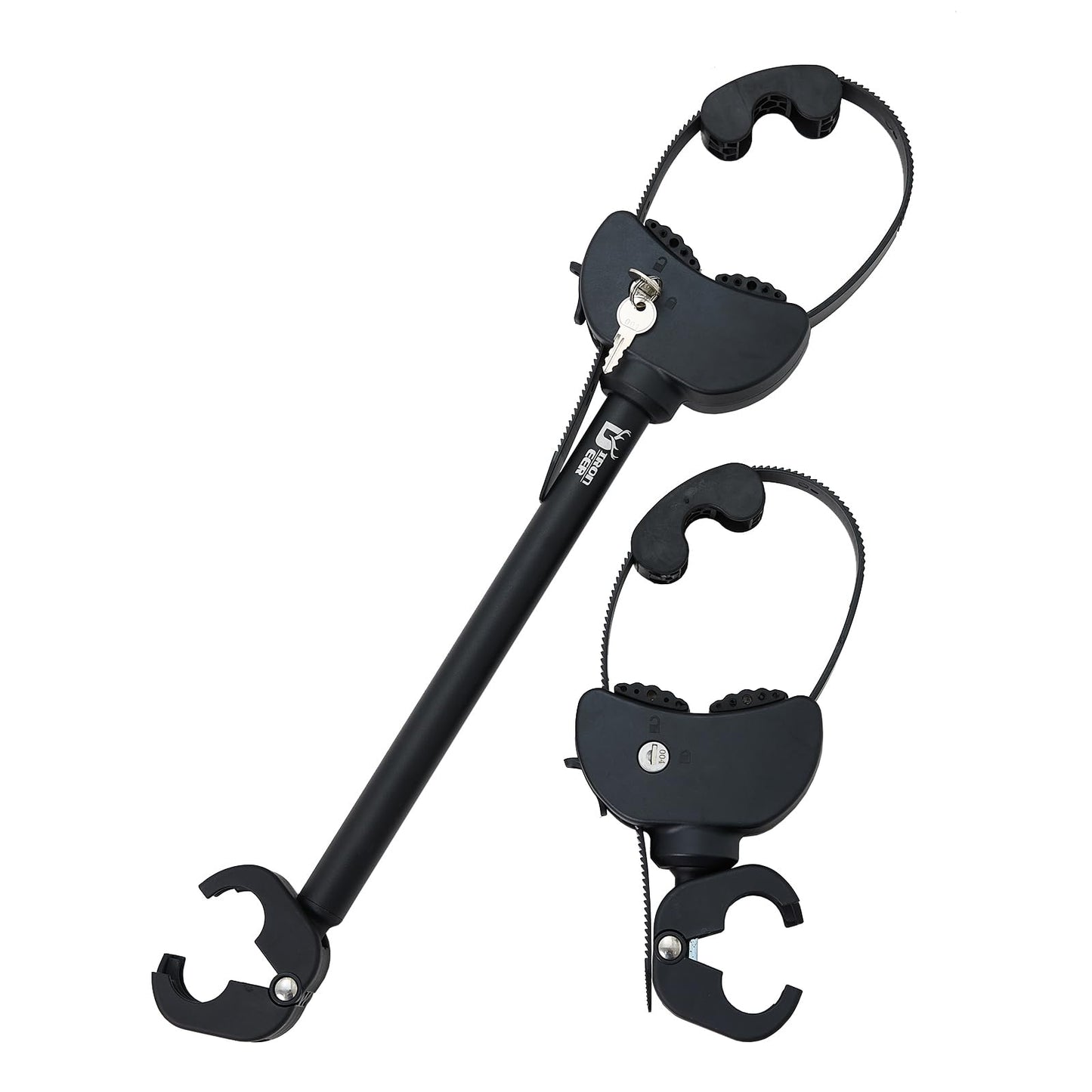 2-Pack Adjustable Lockable Ratchet Straps Frame Holders with Soft Rubber Padding and Keys for E-Bike Carriers and Bike Racks