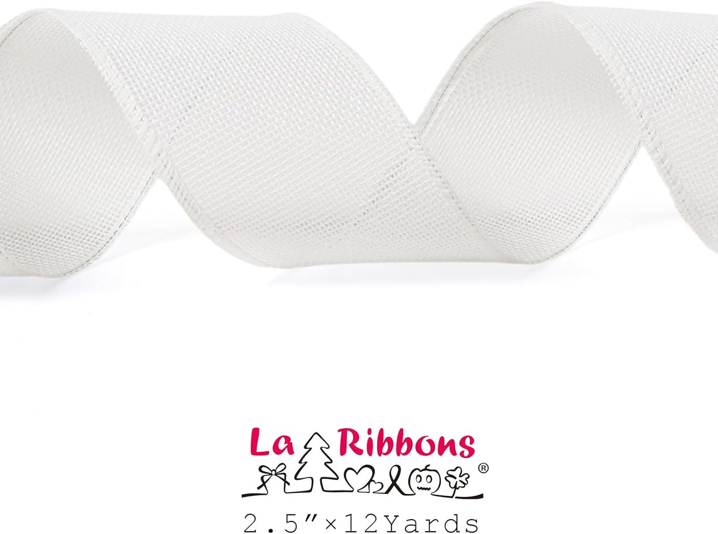 LaRibbons Burlap Ribbon - 2.5 Inch x 12 Yards White Wired Fabric for Spring Crafts & Gift Wrapping