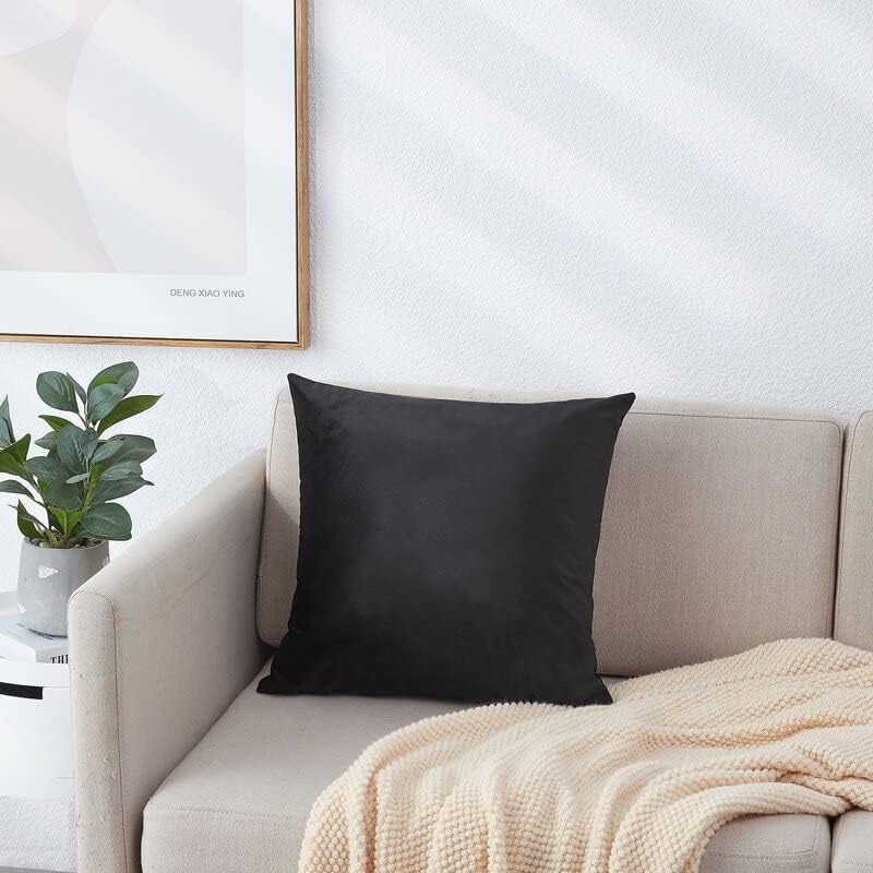 NiNi Decorative Throw Pillow Covers - Velvet Pack of 2 | 12x12 Inch Black Cases for Couch & Bedroom