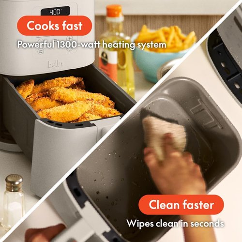 Bella 4Qt Slim Air Fryer - EverGood™ Ceramic Nonstick Coating, Adjustable Temp, 6 Cooking Options, Oatmilk